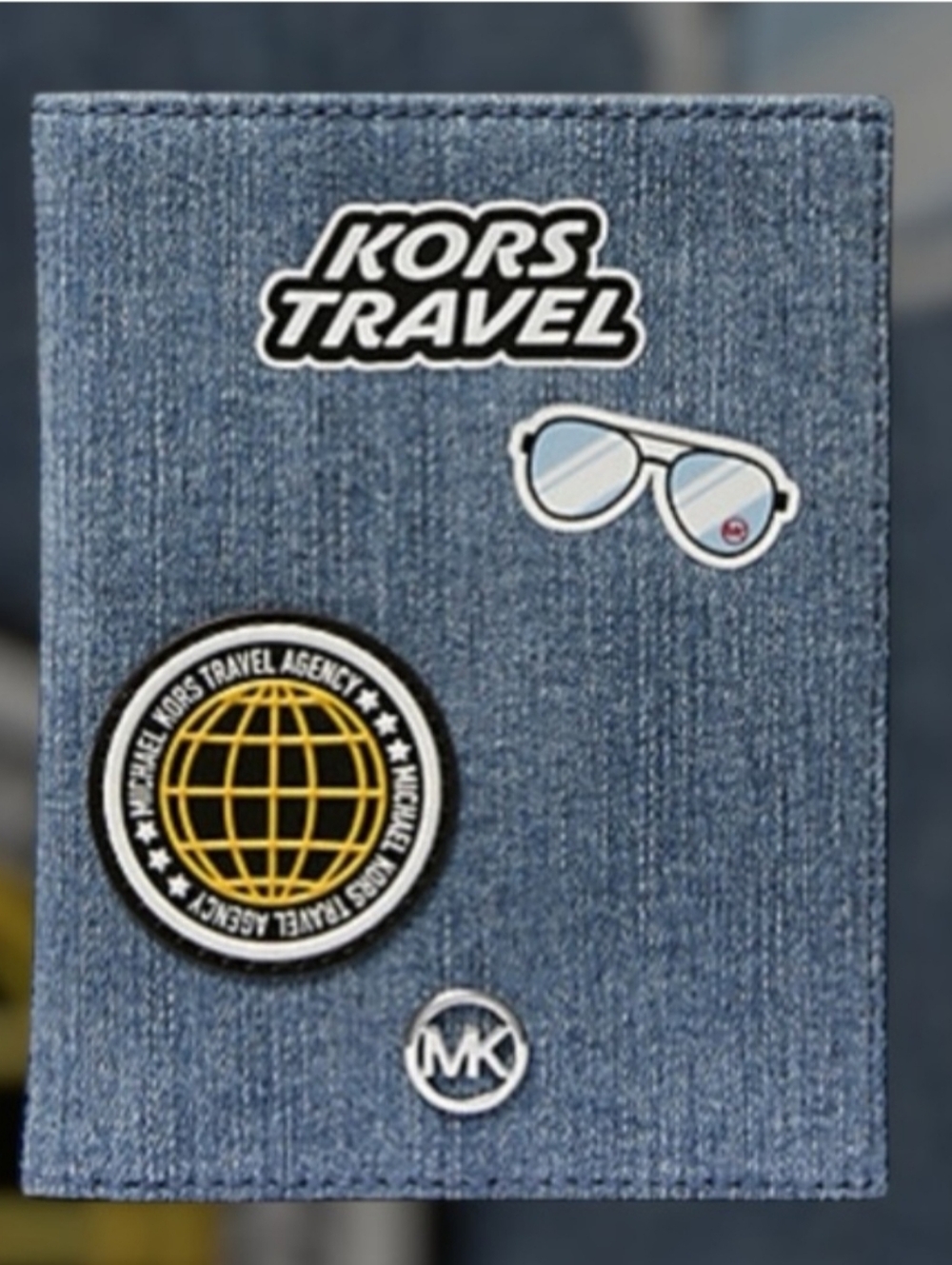 Michael Kors Blue Denim Passport Wallet with Travel Patches